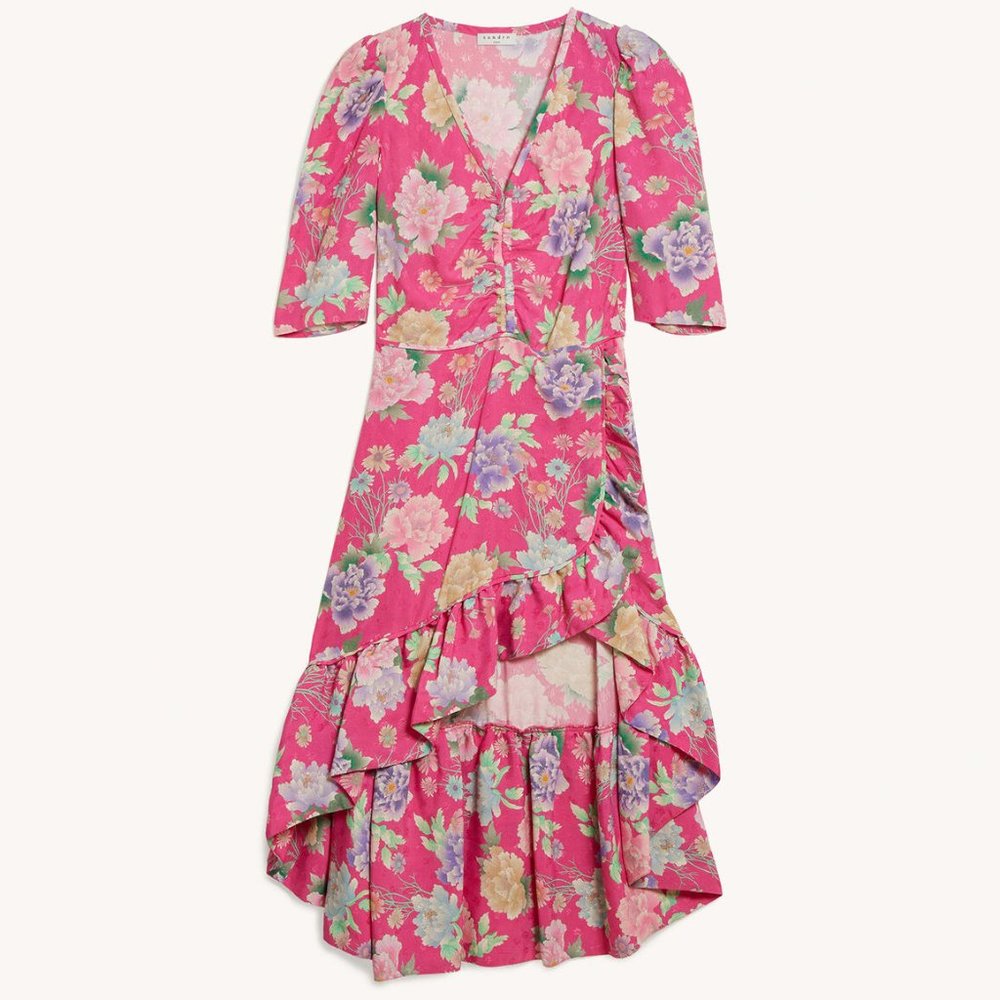 🟥 HOLIDAY SPECIAL 🟥  Sandro Pink Floral Ruffled Maxi Dress